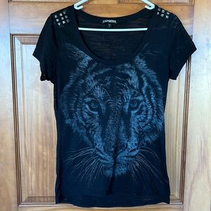 Express short sleeve shirt, size small. Black with studs on shoulders.